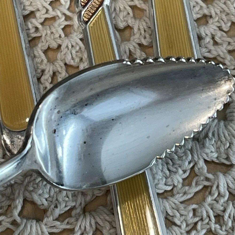 Vintage Mid Century Yellow Plastic Inlay Flatware Spoons Dessert Citrus Sporks